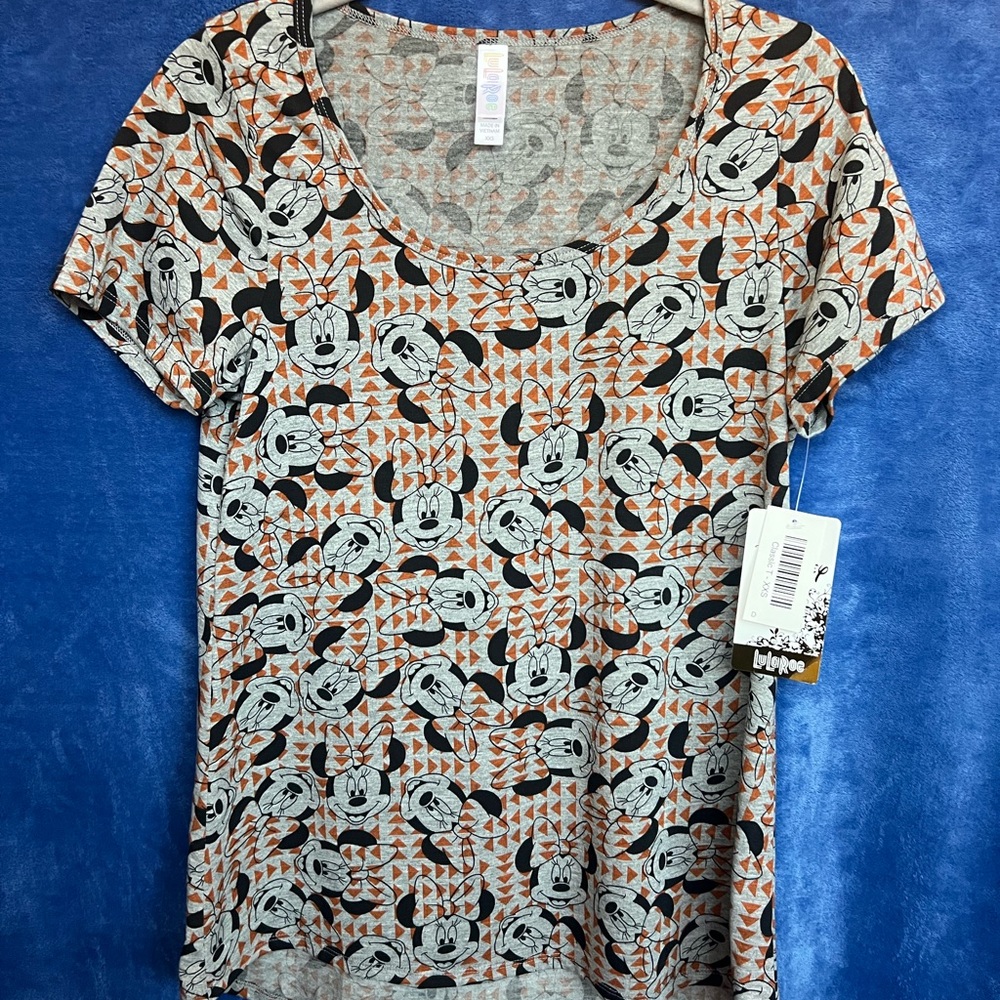 #5- NWT Lularoe Disney Classic Minnie T-Shirt Black Orange Top Scoop Neck Sz XXS